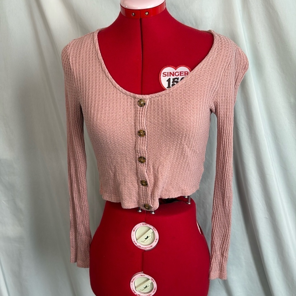 Streetwear society cropped long sleeve button detail shirt LL26